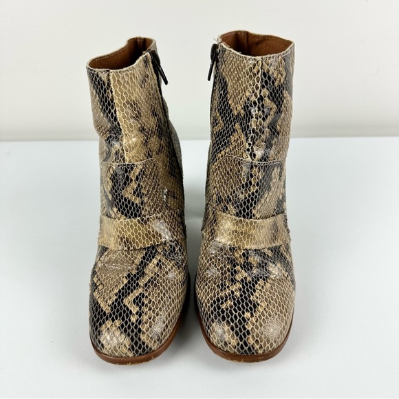 Topshop Snakeskin Print Booties Tan Black Leather High Block Heels Women’s 38 - Picture 3 of 16